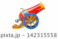 Ancient circus cannon moves on a white background. - 3D repeatable animation 142315558