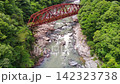 The former Fukuchiyama Line: Red railway bridge and rapids, viewed from above the gorge. 142323738