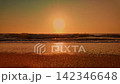 Golden sunset waves washing onto wet sandy beach 142346648