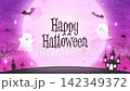 Cute Halloween ghosts and a pastel background animation of a full moon 142349372