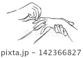 Sketch of two human hands. One hand puts the ring on the finger of the other hand. Black ink graphic elements. Hand drawn footage. Outline concept. Monochrome clip-art. Animation close up 142366827