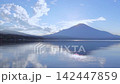 Mount Fuji reflected on the surface of Lake Yamanaka at sunset / Reflection of clouds and lake 142447859