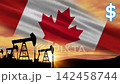 The Canadian energy sector sees major growth. Pumpjacks extract crude oil against a bright sunset. 142458744