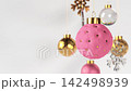 Christmas rotating hanging balls and snowflakes. New Year decorative elements. Seamless looped 4k animation. 142498939