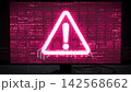 3D animation of PC monitor and keyboard; alert display; zoom out. 142568662