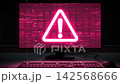 3D animation of PC monitor and keyboard, with alert display, looping. 142568666