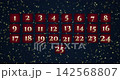 Christmas advent calendar animation on dark blue. Royal burgundy sheet with golden foil number tears off and flies away. Camera zooms into blank green screen window for holiday greeting text or sales 142568807