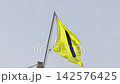Yellow flag on the beach in summer summer, lifeguards sign to bathe carefully 142576425