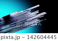 Sleek glass bars streak across cyan black background in seamless loop 142604445