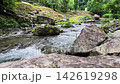 A stream in Hinohara Village, a white rapid flowing over rocks, a summer morning, low angle. 142619298