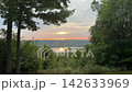 Morning light reflecting on the lake beyond the forest 142633969