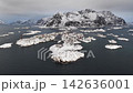 Aerial view of henningsvaer fishing village in winter, Norway 142636001