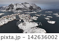Aerial view of henningsvaer fishing village in winter, Norway 142636002