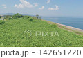 A beautiful coastal landscape with a vast expanse of blue sky and sea. 142651220