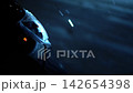 Dynamic Shot Of Rainstreaked Motorcycle Helmet Reflecting City Lights And Conveying Movement 142654398