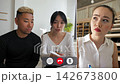 Students share thoughts during online class in simple setting 142673800
