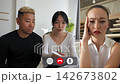Students discuss emotions during an online call in different locations 142673802