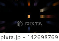 Facade of a multi-storey building with illuminated windows at night as a pixelated abstraction. 142698769
