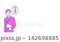 A hand-drawn animation (pink) of a businessman holding a tablet, with his mouth moving as if he's speaking. 142698885