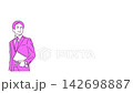 A hand-drawn animation (pink) of a businessman holding a tablet, with his mouth moving as if he's speaking. 142698887