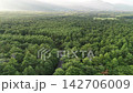 朝焼けに染まる赤い東沢大橋と清里高原を上空から望むドローンDrone空撮（山梨県北杜市） 142706009