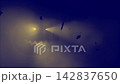 Glowing Halloween jack-o-lantern face in Purple fog with falling autumn leaves silhouettes. Spooky pumpkin glow atmospheric horror holiday background. Seamless loop 3d rendering animation. 142837650