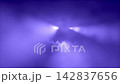 Halloween jack-o-lantern face in purple light fog abstract background. Spooky pumpkin eyes and teeth glow atmospheric horror holiday concept. Seamless loop 3d rendering animation. 142837656