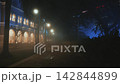 Pov Walking on misty empty promenade illuminated by Street Lamps through the fog from River of Life near Bangunan Sultan Abdul Samad building 142844899
