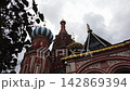 Low angle shot of colorful domes of Saint Basils Cathedral in Moscow Russia 142869394