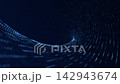 Blue technology background with a wave of glowing digital data lights streaming towards the camera. This modern data stream animation is full HD and a seamless loop with copy space. 142943674