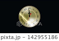 New Year countdown 3D animation. Luxury gold metal clock face with black roman numerals and hands accelerating to midnight. Ticking clock explodes into tiny shards, creating festive reveal transition 142955186