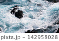 Powerful Atlantic Ocean waves crashing against volcanic rocks on the coast of Madeira, Portugal. Slow motion 142958028