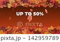 Animated autumn promotional sale video featuring "UP TO 50% All Items" text surrounded by falling autumn foliage. 142959789
