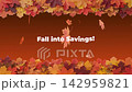 Animated autumn sale promo video featuring falling maple leaves and "Fall into Savings!" text on a warm seasonal background. 142959821
