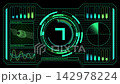 A futuristic, green, sci-fi HUD countdown and radar screen (with a logo frame). 142978224