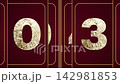 Christmas advent calendar 3D animation. Royal burgundy sliding doors with gold foil numbers from 1 to 25 open to reveal dark luxury background with magical explosion of glowing micro star particles 142981853