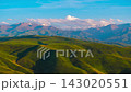 drone hyperlapse above green foothills in Kyrgyzstan 143020551