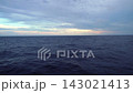 A vast ocean view from a ship, with the Pacific Ocean and the horizon gently swaying in the twilight (voyage, sea voyage, sunset) 143021413