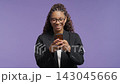 Smiling girl browsing social media on smartphone. Surprising student woman enjoying online 143045666