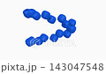 Scattered blue rounded cubic bead objects dynamically moving and rearranging in a smooth looping pattern against a clean white background. 143047548