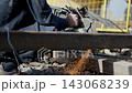 Builder with disk saw cuts hollow structural section 143068239