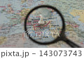 Magnifying glass reveals Thessaloniki on paper map 143073743