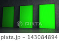 Three Green Screen Poster Frames in Modern Dark Interior Mockup 143084894
