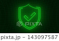 Cybersecurity motion background with a glowing green neon shield icon and glitch effect. This digital online safety concept animation is full HD and a seamless loop. 143097587
