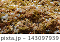 Close up of blended textile waste material collected inside factory processing cell 143097939