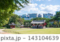 4K Timelapse of Scenic view of Seonjeongneung Royal Tombs and Jeongjajak with modern cityscape in Seoul 143104639