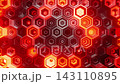 Red Hexagon Grid Abstract Background Glowing with Metallic Light Effects. Looped 3D rendering 143110895