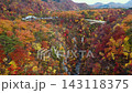 Aerial drone footage of the autumn foliage at Naruko Gorge and the Ofukazawa Bridge in Miyagi Prefecture. 143118375