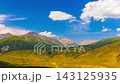 Timelapse of rugged mountain range in Kyrgyzstan with drifting clouds and changing sunlight across alpine hills 143125935