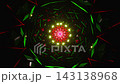 Futuristic Geometric Kaleidoscope Tunnel Loop with Red and Green Glowing Light Streaks. Looped 3D rendering 143138968
